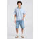 America Today regular casual overhemd met linnen met krijtstreep blauw