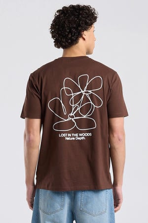 regular T-shirt met backprint bruin