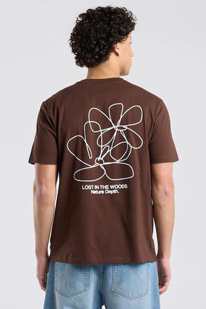 regular T-shirt met backprint bruin