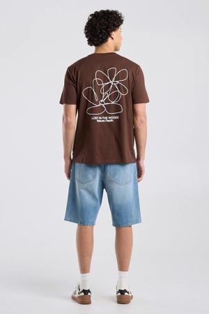 regular T-shirt met backprint bruin