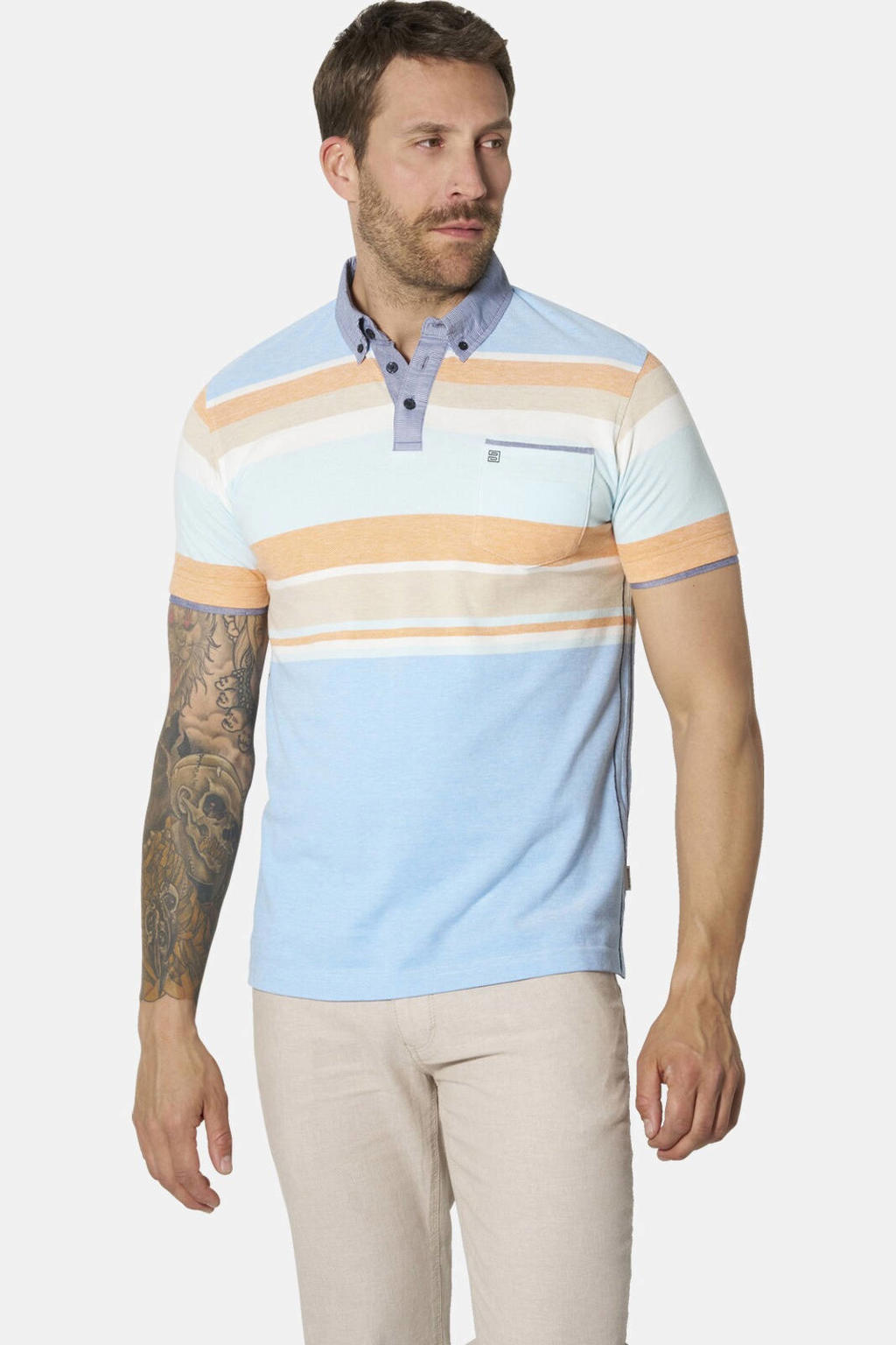 Babista LORIENZA regular fit gestreepte polo Plus Size - lichtblauw