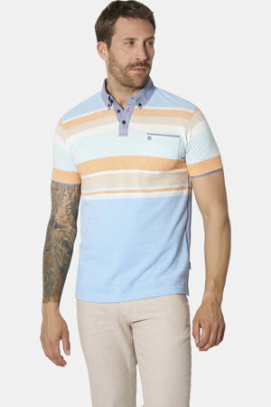 LORIENZA regular fit gestreepte polo Plus Size - lichtblauw