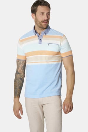 LORIENZA regular fit gestreepte polo Plus Size - lichtblauw