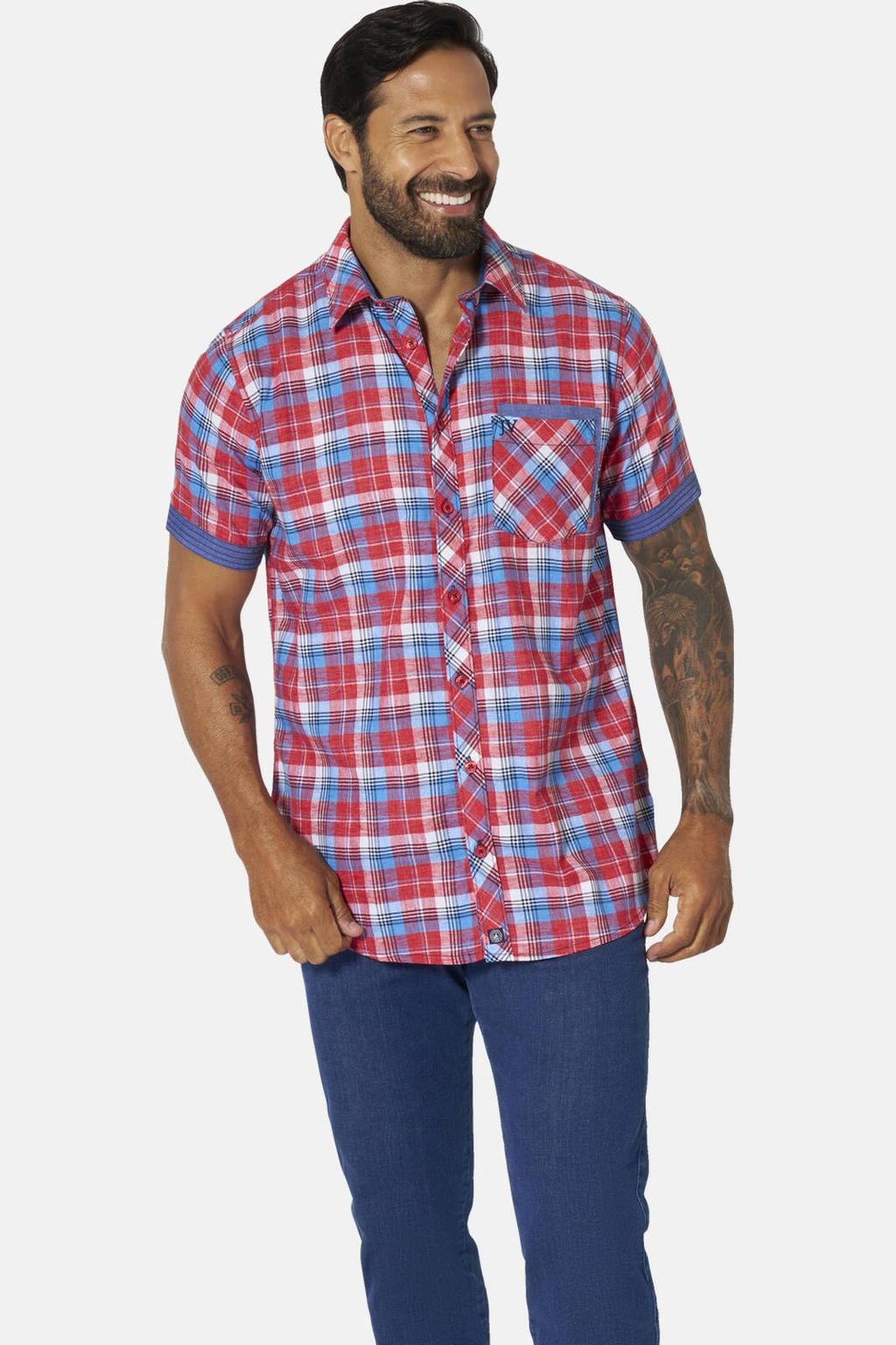 Jan Vanderstorm loose geruit casual overhemd HAAKER  Plus Size rood