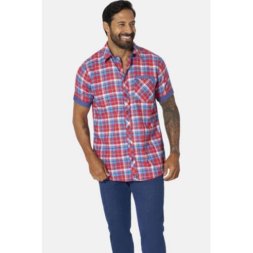 Jan Vanderstorm loose geruit casual overhemd Plus Size rood afbeelding