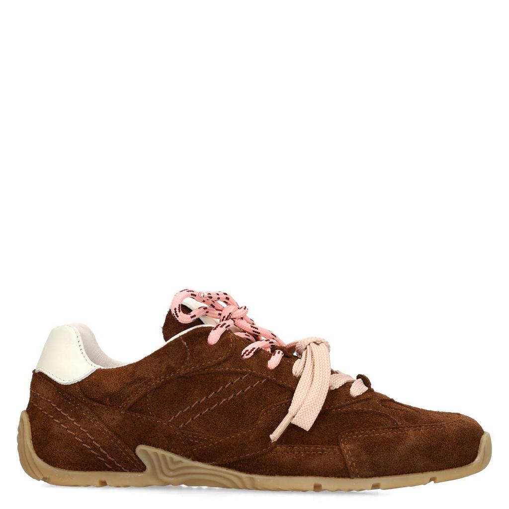Donkerblauwe dames Manfield suède sneakers met veters