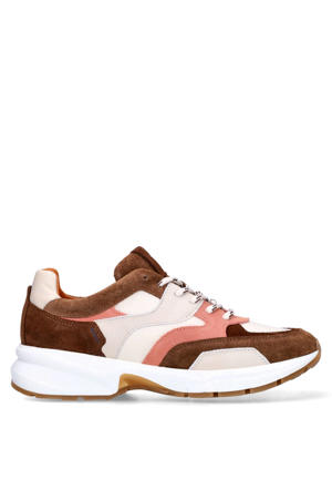 chunky leren sneakers bruin/roze/beige
