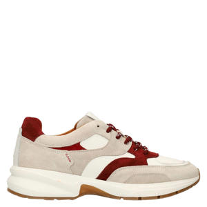 chunky leren sneakers beige/rood