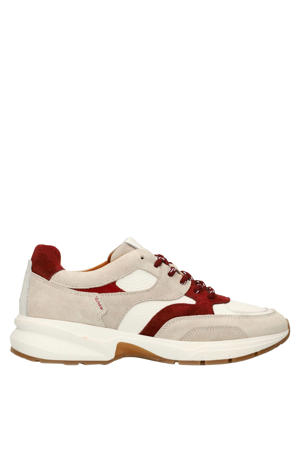 chunky leren sneakers beige/rood