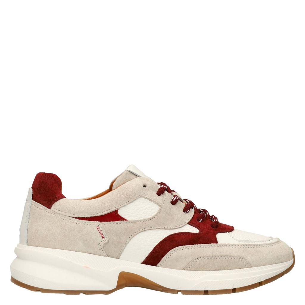 Beige en rode dames Manfield chunky leren sneakers met veters