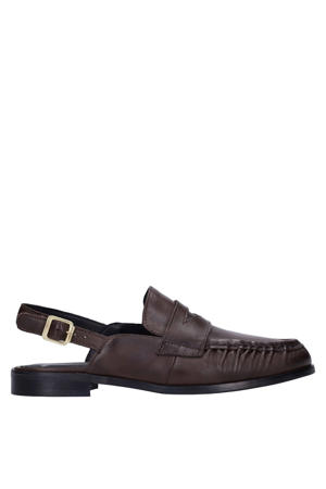 leren slingback loafers donkerbruin