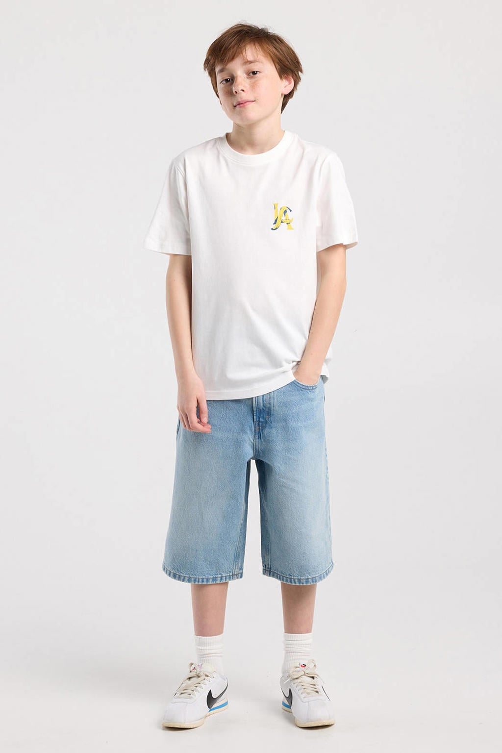 Witte jongens America Today T-shirt van katoen met backprint, korte mouwen en ronde hals
