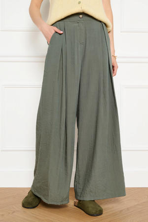 wide leg regular waist broek lichtkaki