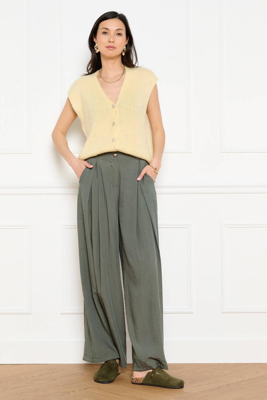 Lichtkaki dames LOLALIZA wide leg regular waist broek van viscose met effen