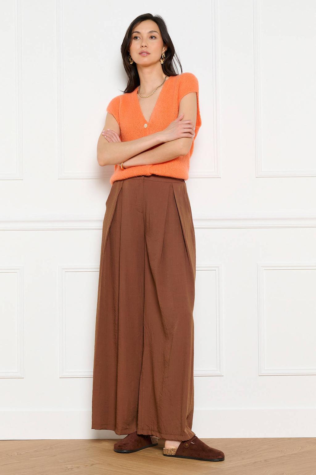 LOLALIZA wide leg regular waist broek bruin