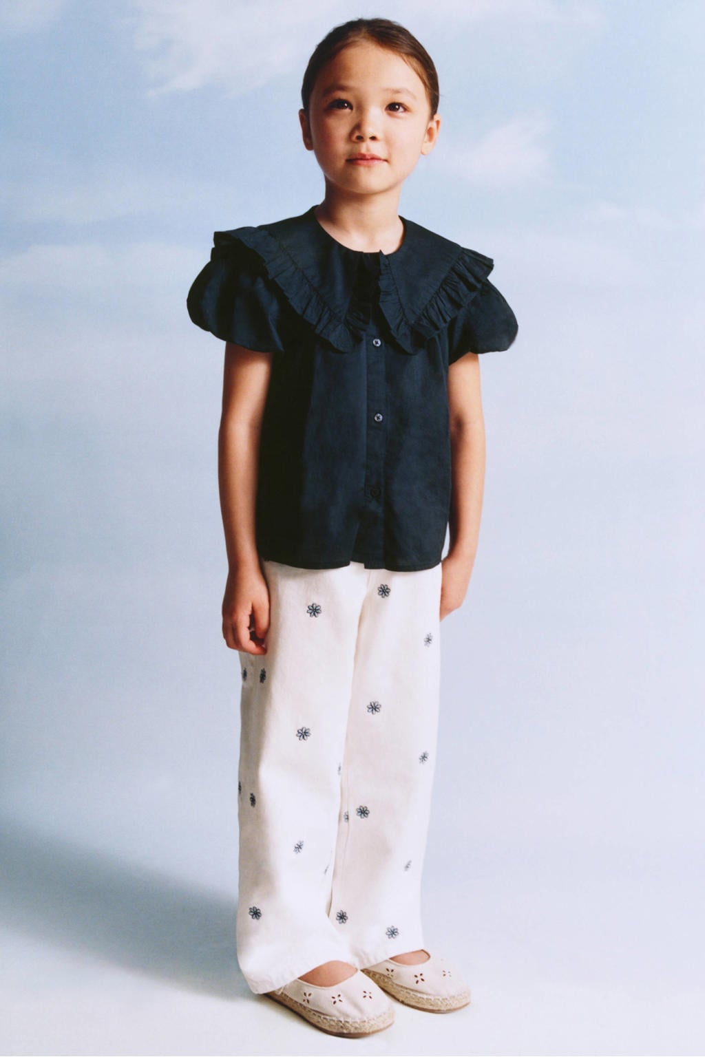 Witte meisjes Mango Kids straight leg jeans van denim met rits- en knoopsluiting en effen