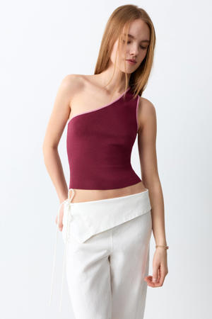 one shoulder top donkerrood