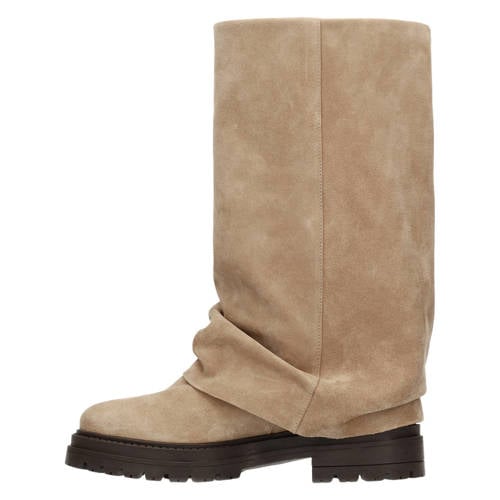Manfield suède hoge laarzen met flap beige