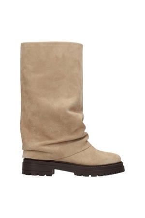 suède hoge laarzen met flap beige