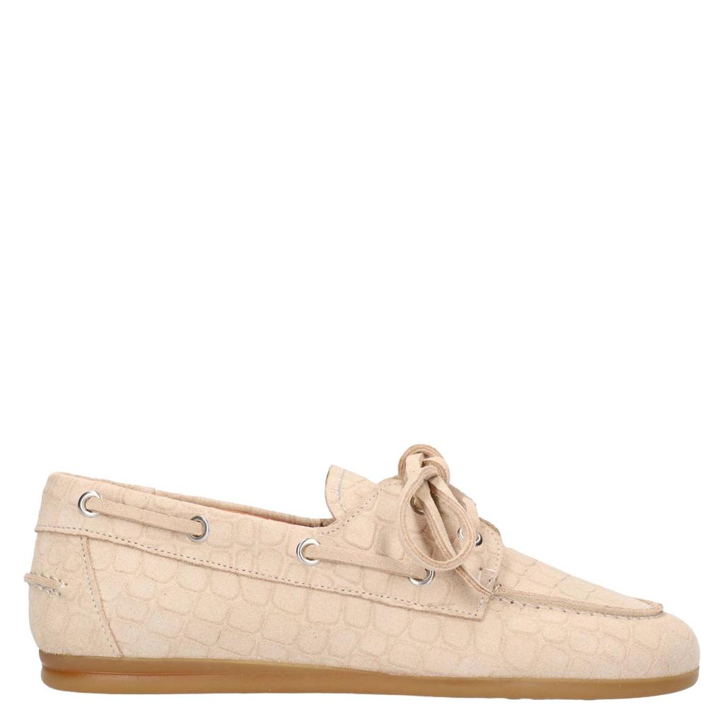 Beige dames Manfield suède bootschoenen met veters en dierenprint