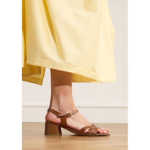 No Stress leren sandalettes blokhak cognac