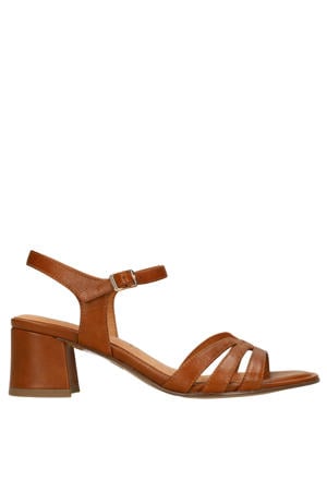 leren sandalettes blokhak cognac