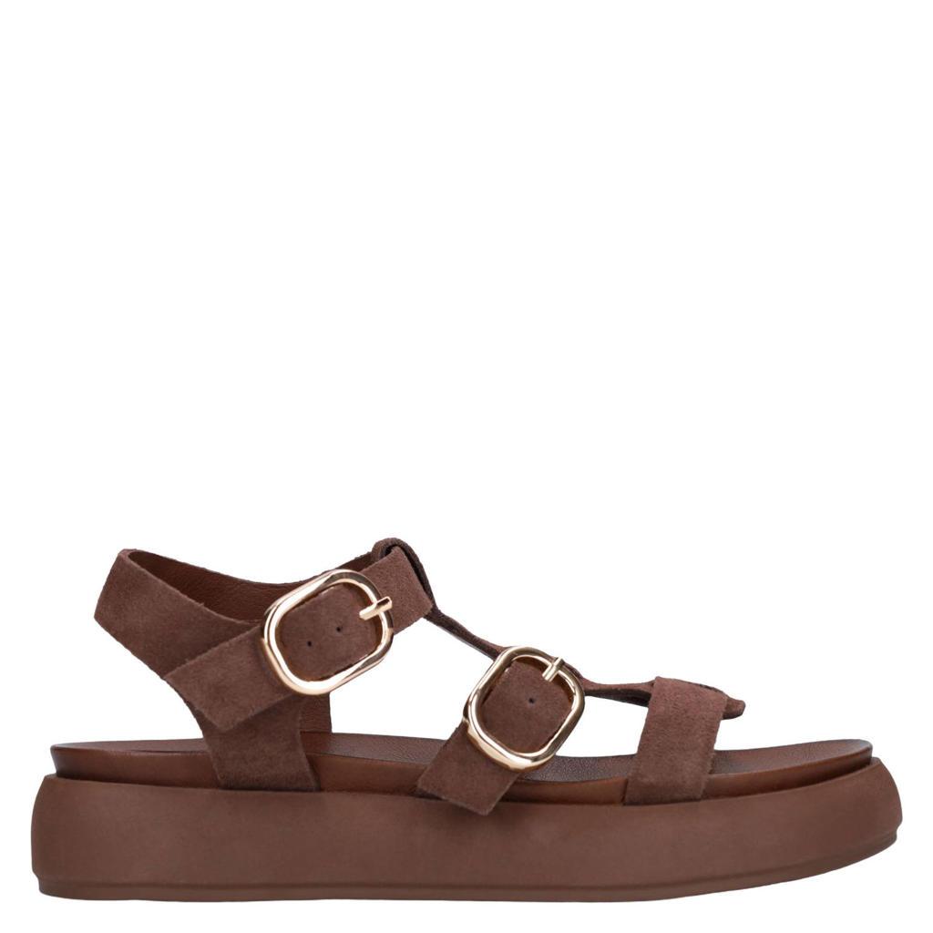 Bruine dames Manfield suède sandalen met gesp