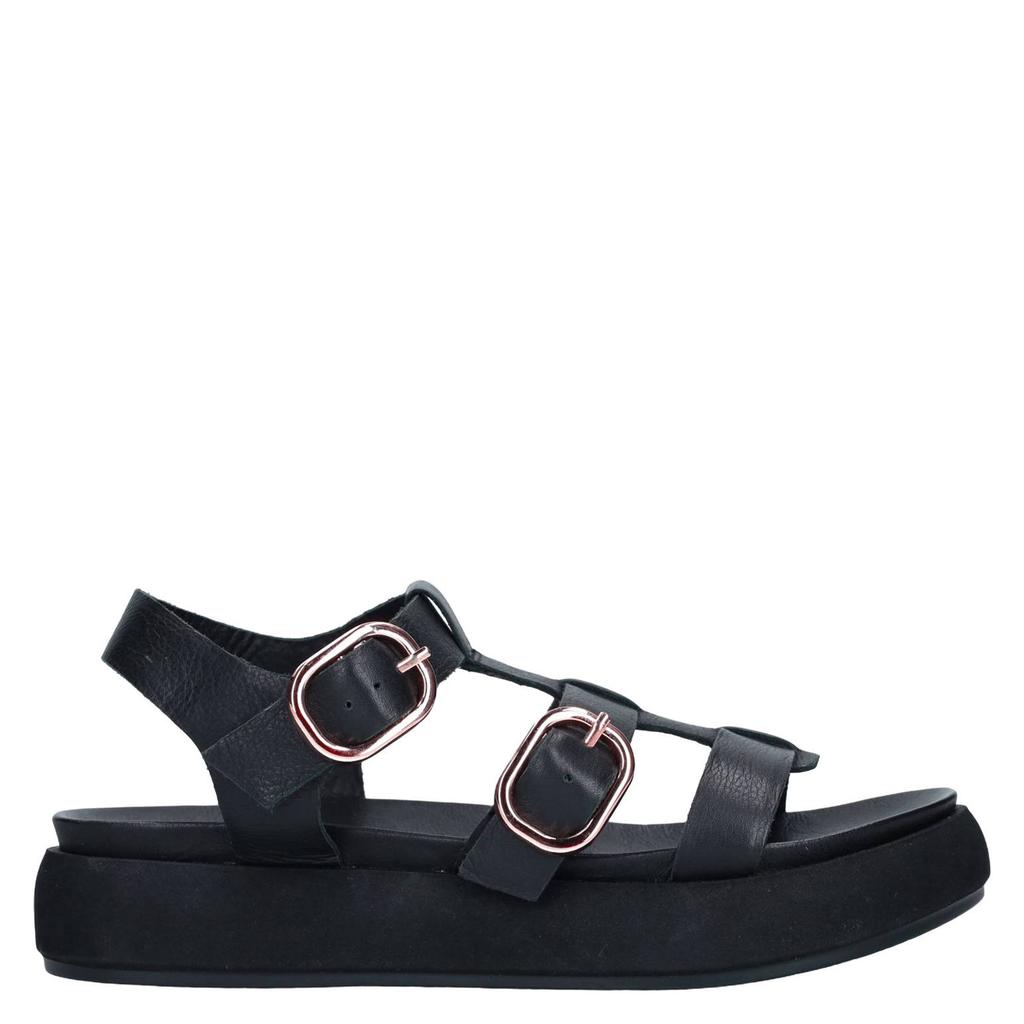 Zwarte dames Manfield suède sandalen van leer met gesp