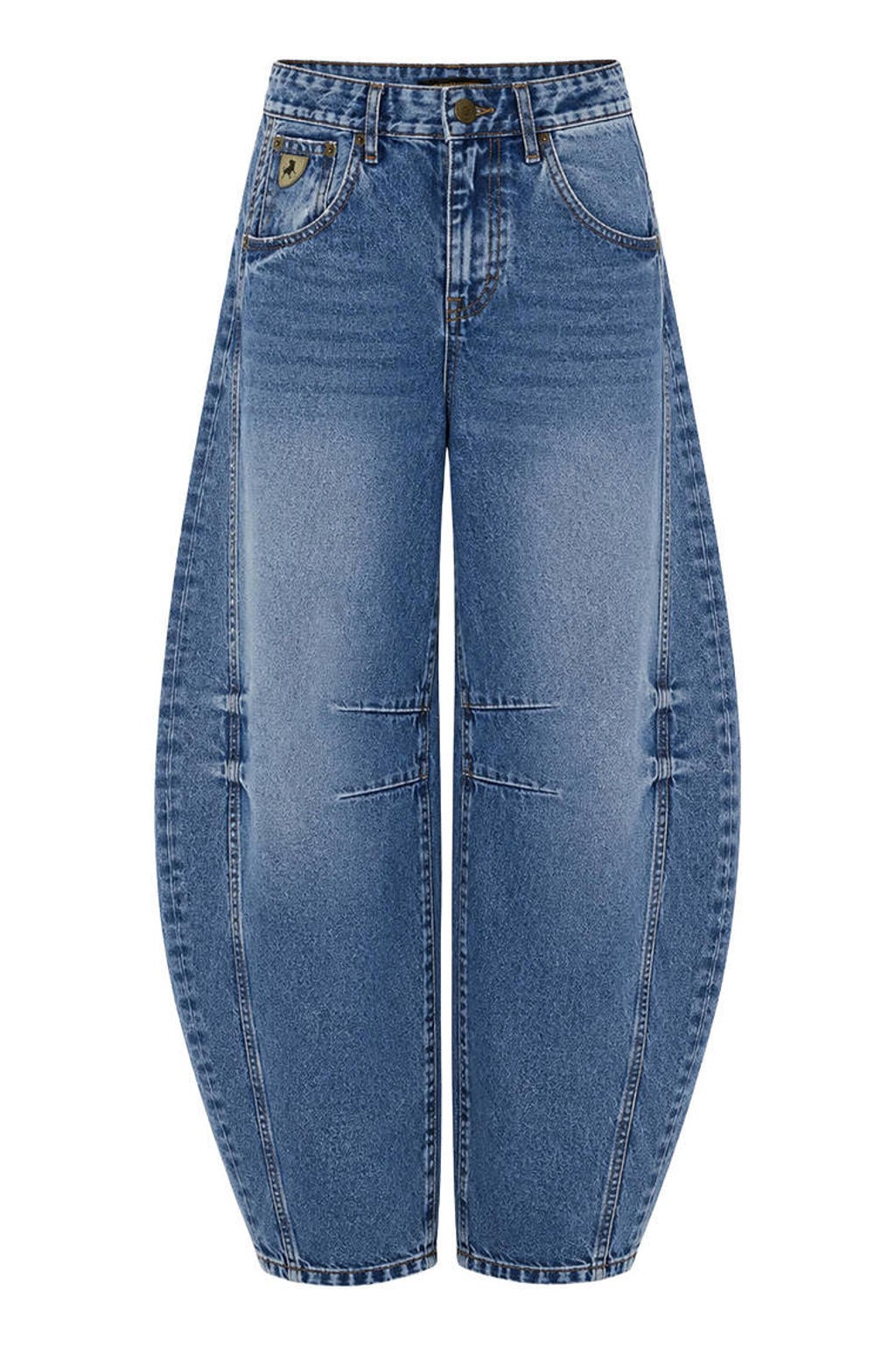 Medium blue denim dames Lois regular fit barrel jeans mediumblauw van denim met effen