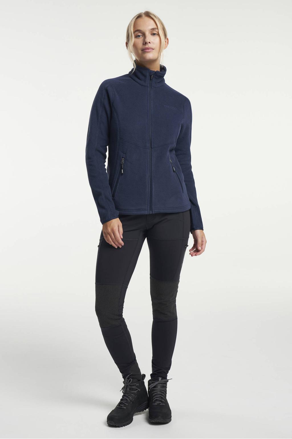 Donkerblauwe dames Tenson fleece vest Miracle met effen, lange mouwen, opstaande kraag en ritssluiting