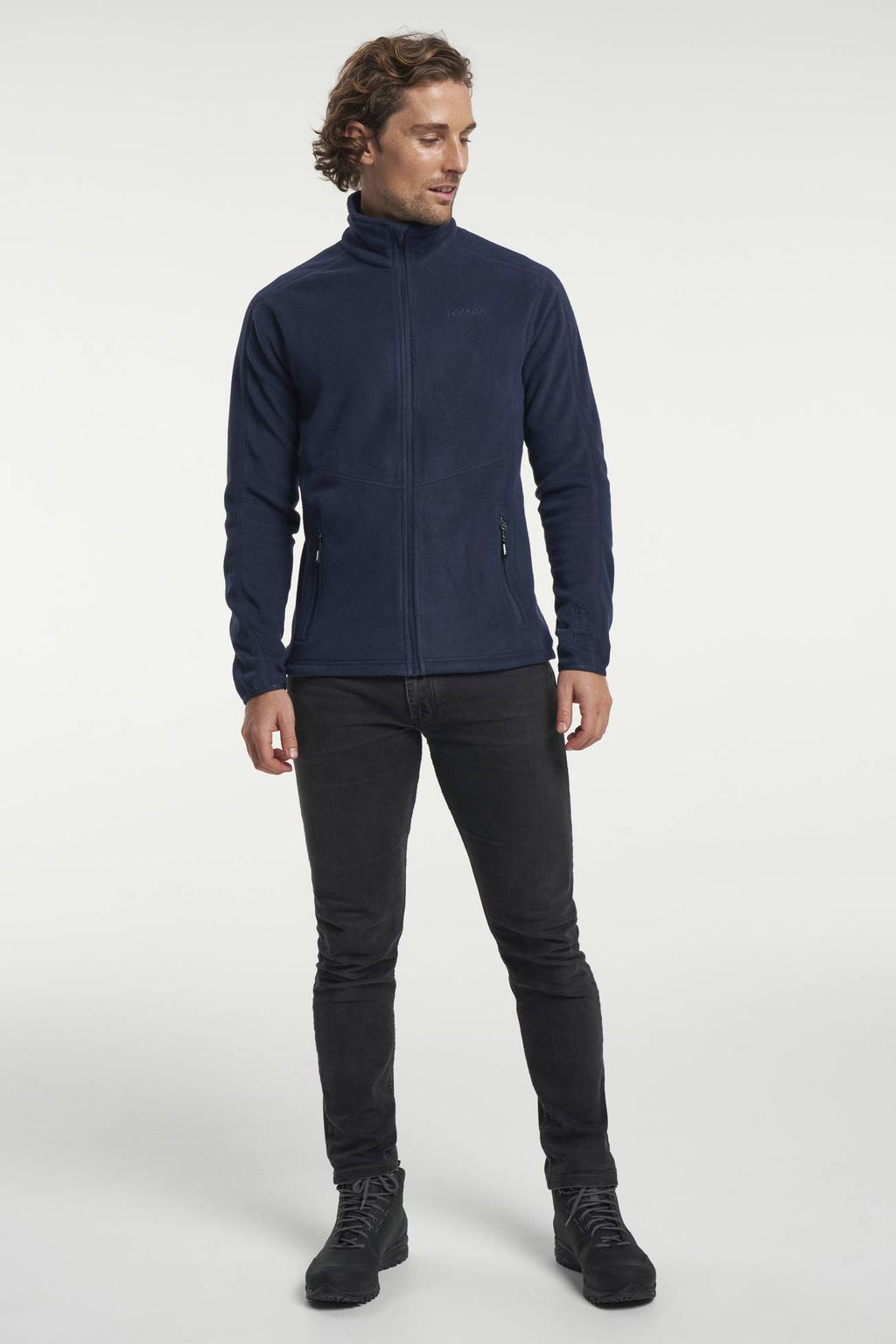 Donkerblauwe heren Tenson fleece vest Miracle met effen, lange mouwen, opstaande kraag en ritssluiting