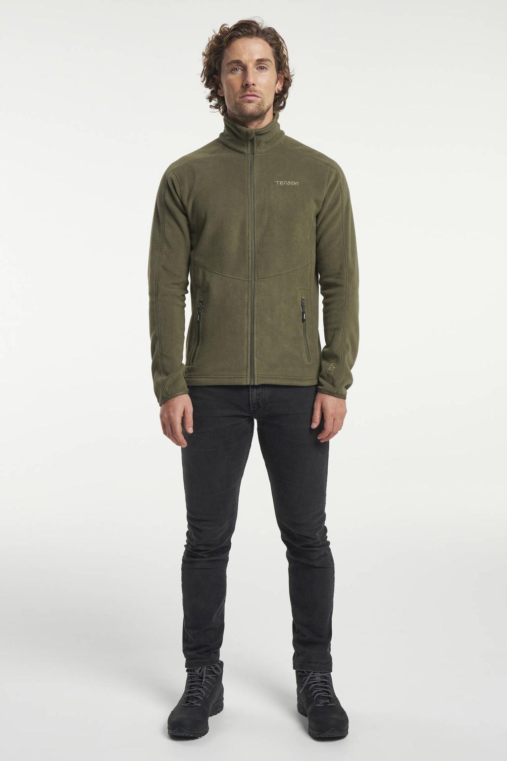 Olijfgroene heren Tenson fleece vest Miracle met effen, lange mouwen, opstaande kraag en ritssluiting