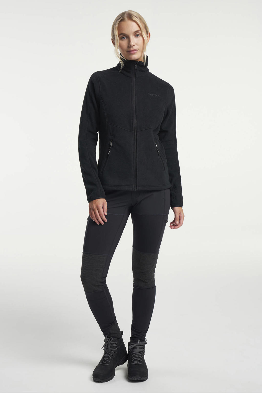 Zwarte dames Tenson fleece vest Miracle met effen, lange mouwen, opstaande kraag en ritssluiting
