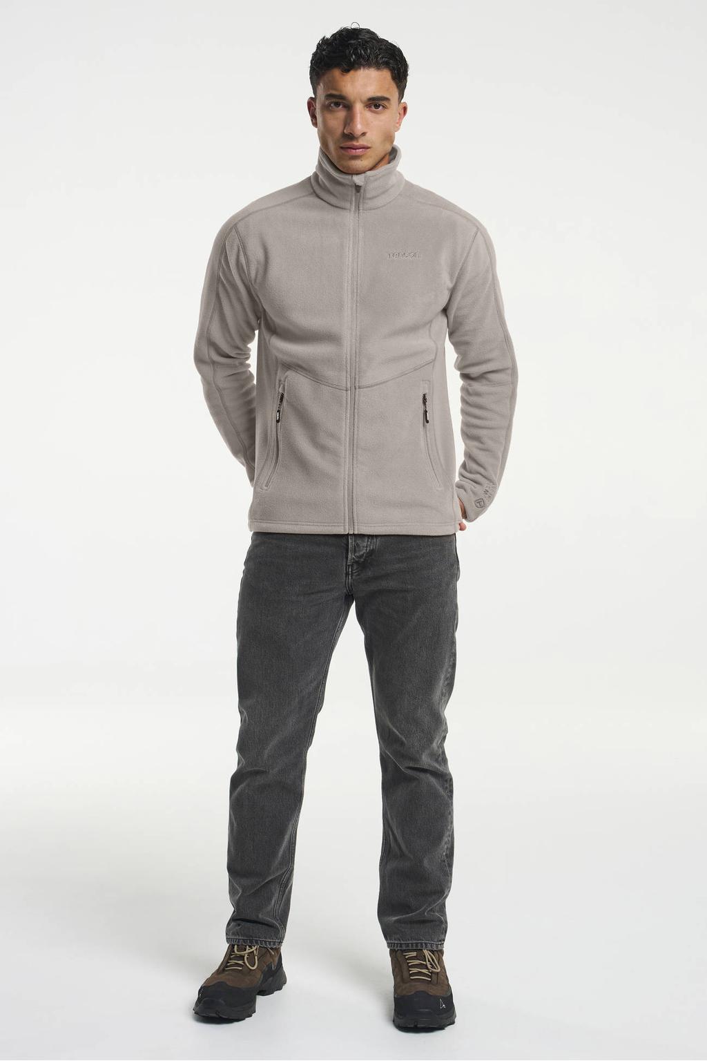 Taupe heren Tenson fleece vest met lange mouwen, opstaande kraag en ritssluiting