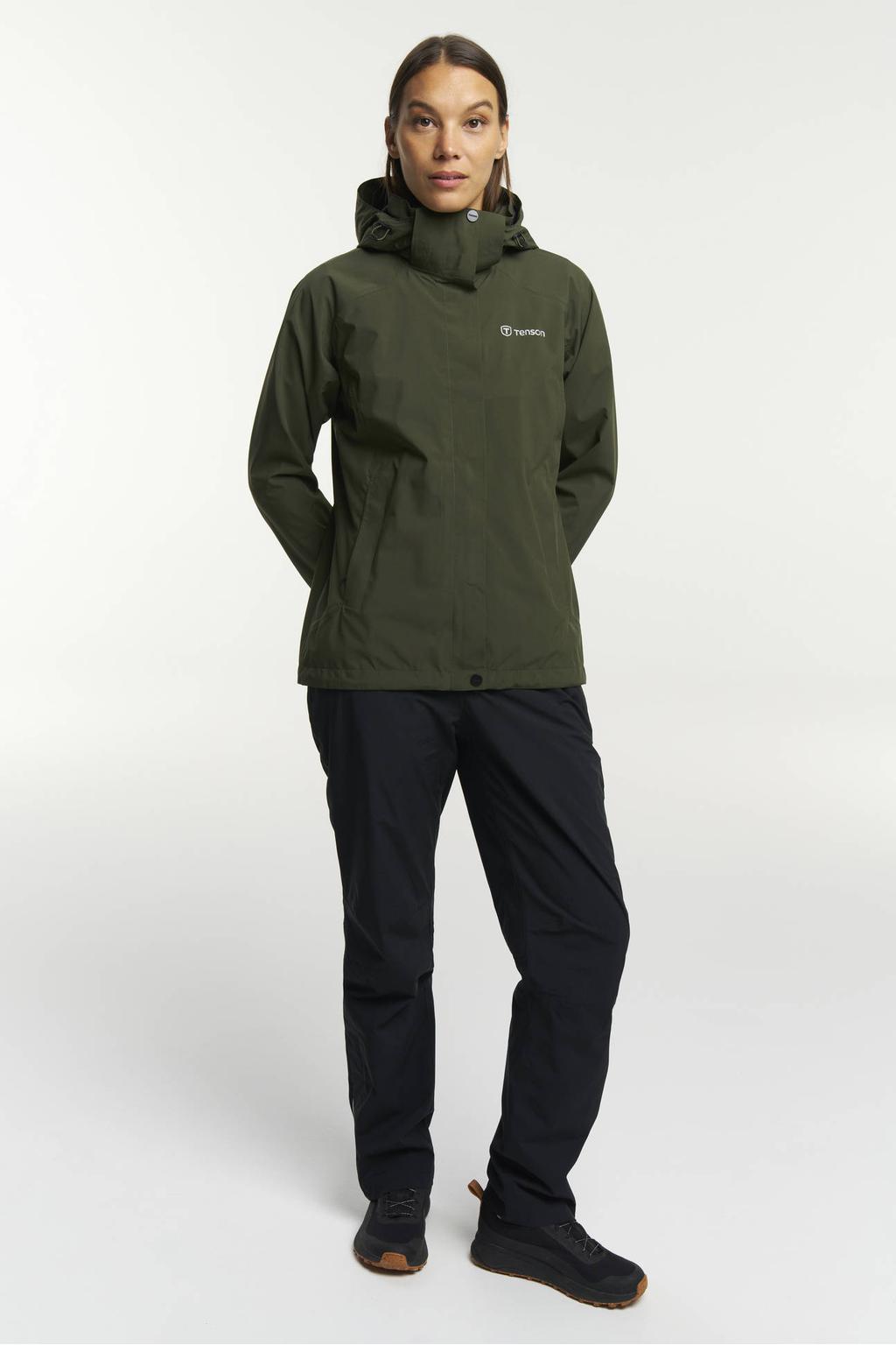 Olijfgroene dames Tenson Biscaya regenjas van polyester met lange mouwen, capuchon en ritssluiting