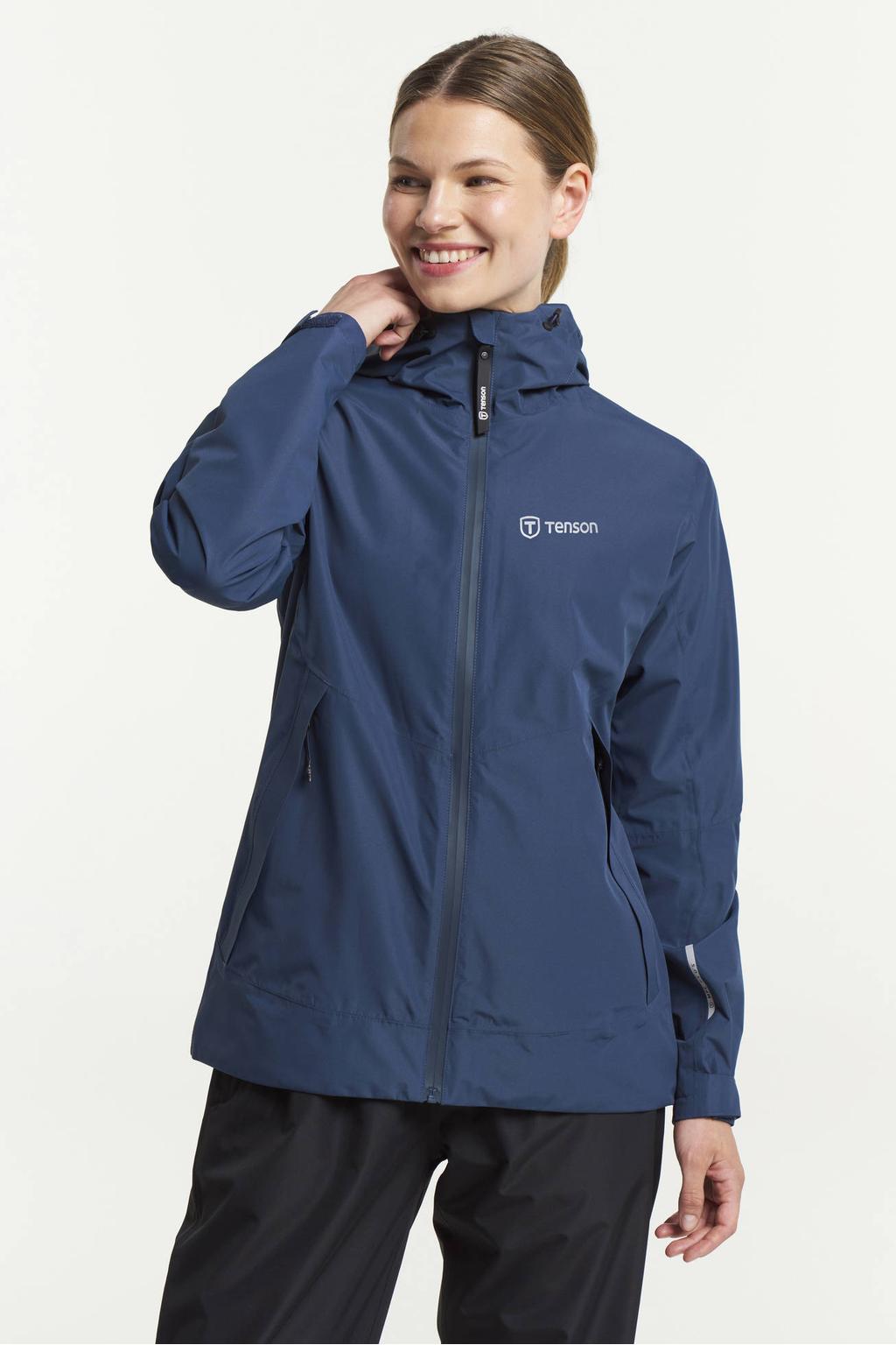 Donkerblauwe dames Tenson Winga regenjas van polyester met effen, lange mouwen en capuchon