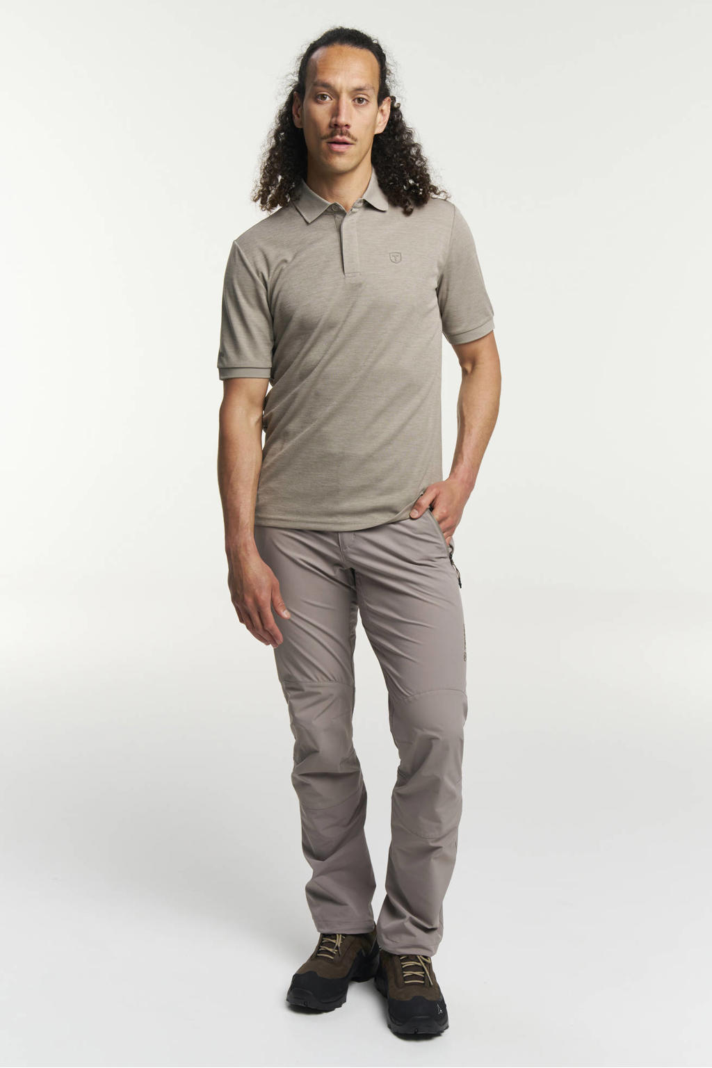 Taupe heren Tenson outdoor polo met korte mouwen, klassieke kraag en knoopsluiting