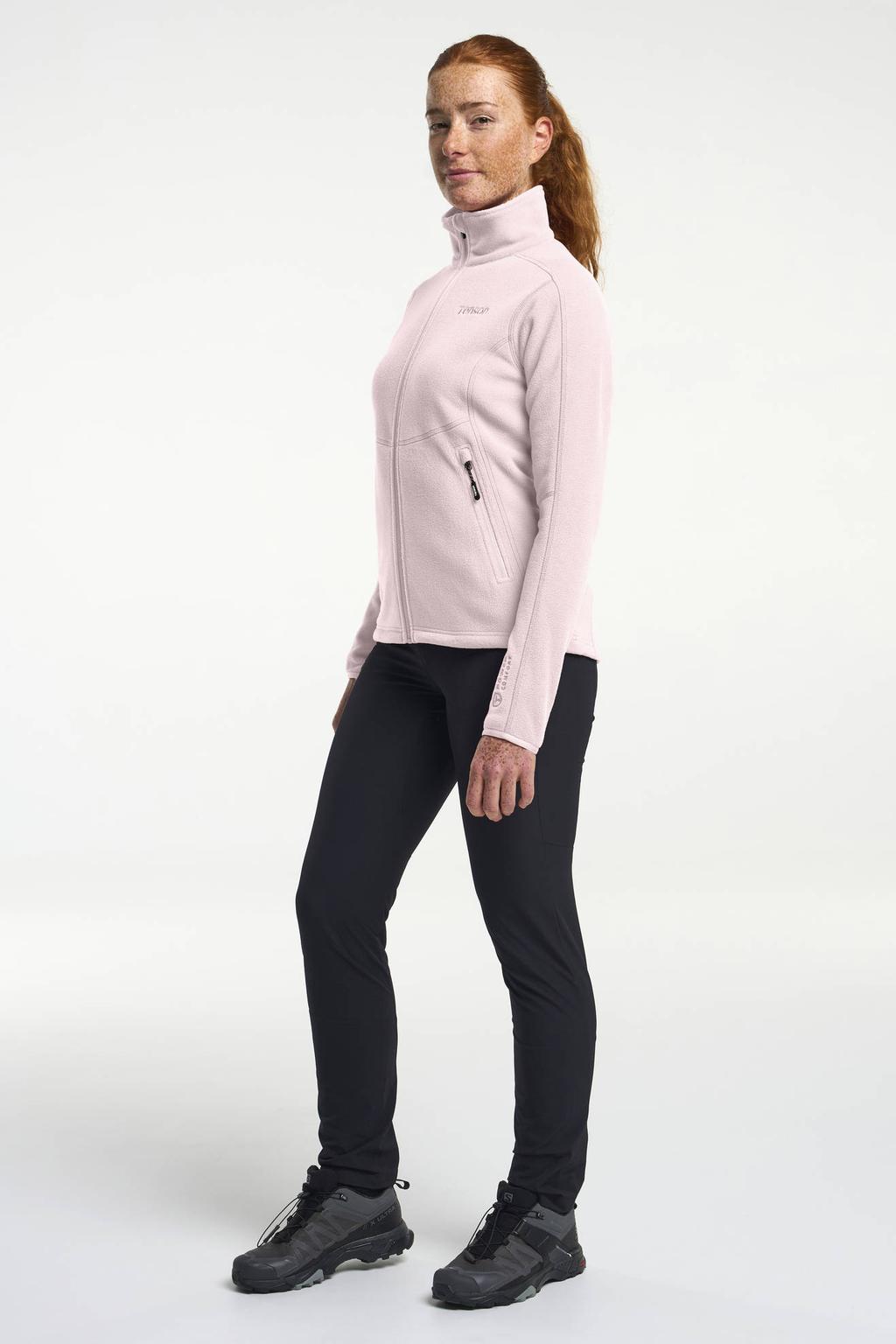 Lichtroze dames Tenson Miracle fleece vest met effen, lange mouwen, opstaande kraag en ritssluiting