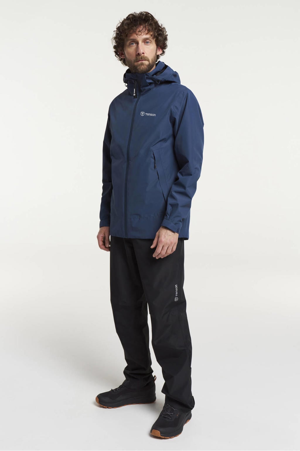 Donkerblauwe heren Tenson Winga regenjas van polyester met effen en capuchon