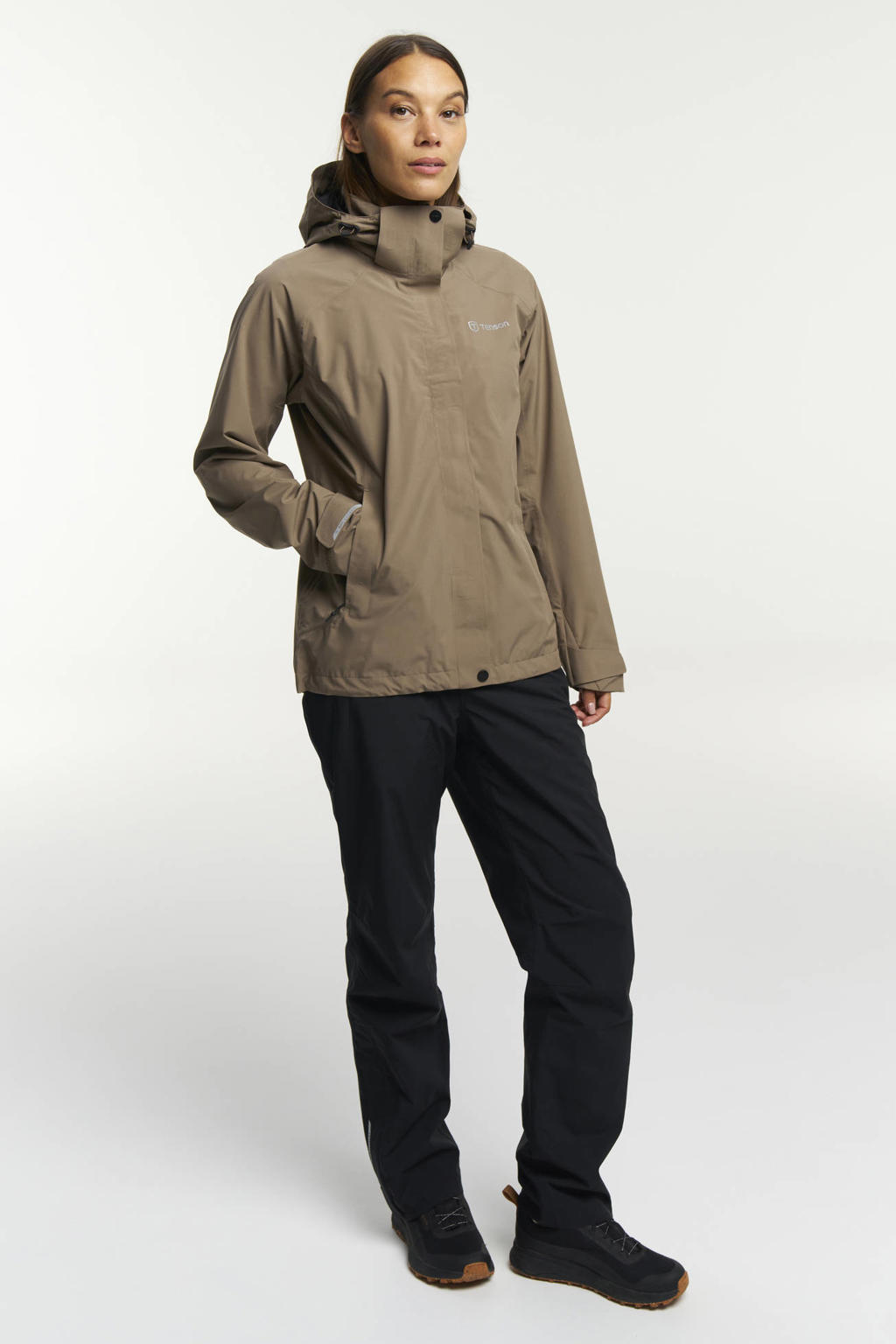 Zandkleurige dames Tenson Biscaya regenjas van polyester met lange mouwen, capuchon en ritssluiting