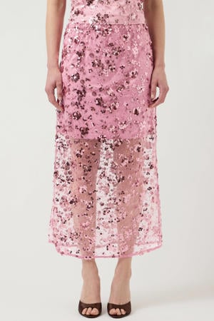 midi rok met pailletten roze