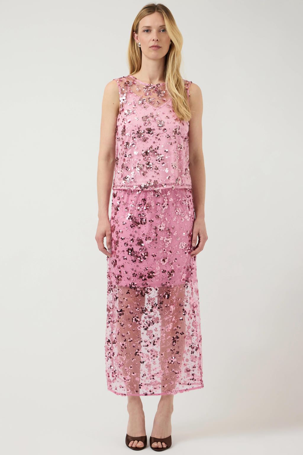 Roze dames YAS midi rok met pailletten voorzien van