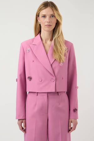 cropped blazer met pailletten roze