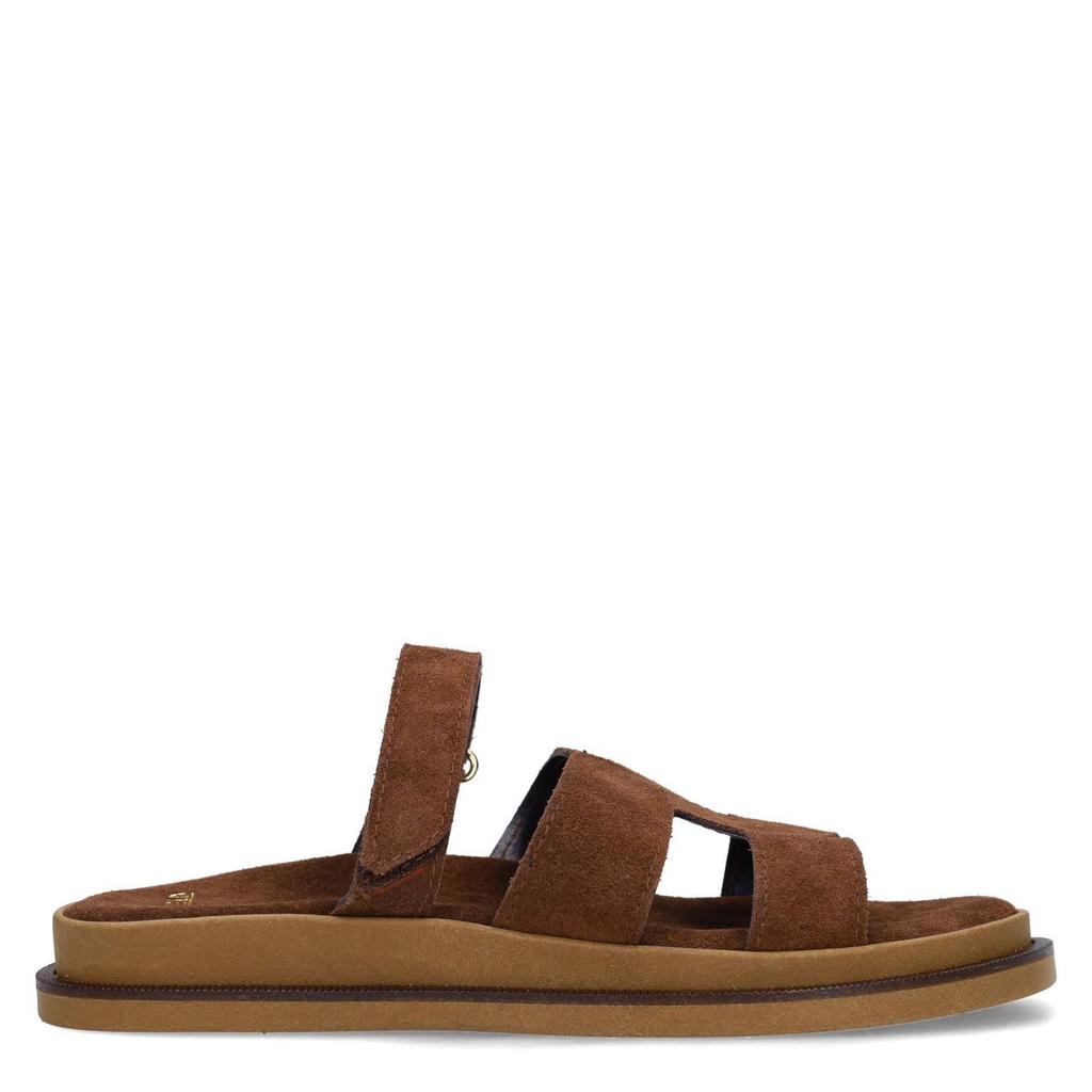 Bruine dames Manfield suède slippers met klittenband