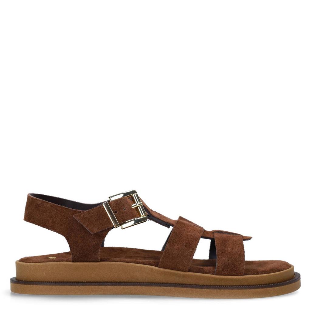 Bruine dames Manfield suède sandalen met gesp