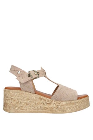 suède sleehakken met dierenprint beige