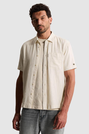 regular fit casual overhemd met linnen - beige