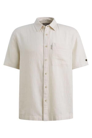 regular fit casual overhemd met linnen - beige