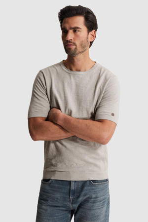 regular T-shirt met linnen fijn gebreid lichtgrijs