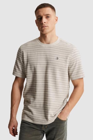 regular gestreept T-shirt gebreid beige